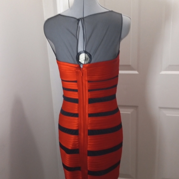 BCBG Size 4 Red and Black Mesh Inserts Bodycon Dress - Picture 4 of 7